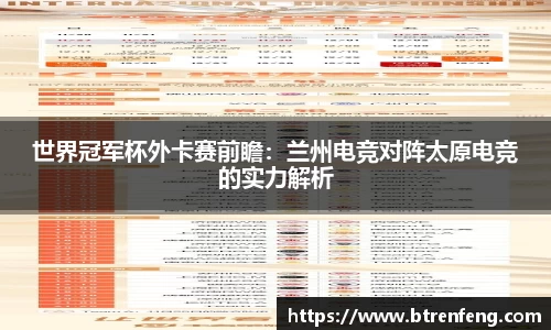 世界冠军杯外卡赛前瞻：兰州电竞对阵太原电竞的实力解析